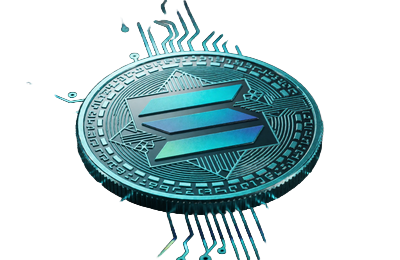 Solana SOL Token mit Cyan-Farbverlauf und geometrischen Mustern auf dunklem Karbonfaser-Untergrund bei Roby Casino Krypto-Zahlung