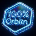 Neon-blaues Hexagon-Badge mit 100 Prozent f&uuml;r ersten Roby Casino Bonus