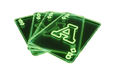 Neon-gr&uuml;n leuchtende Blackjack-Karten als Spielkategorie-Icon bei Roby Casino