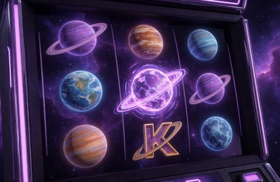 Weltraum-Abenteuer-Slot mit lila Nebel-Hintergrund f&uuml;r Freispiele bei Roby Casino