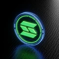 Leuchtendes neon-gr&uuml;nes Solana SOL-Token auf dunklem Karbonfaser-Untergrund bei Roby Casino