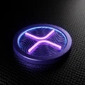 Leuchtendes neon-lila Ripple XRP-Token auf dunklem Karbonfaser-Untergrund bei Roby Casino